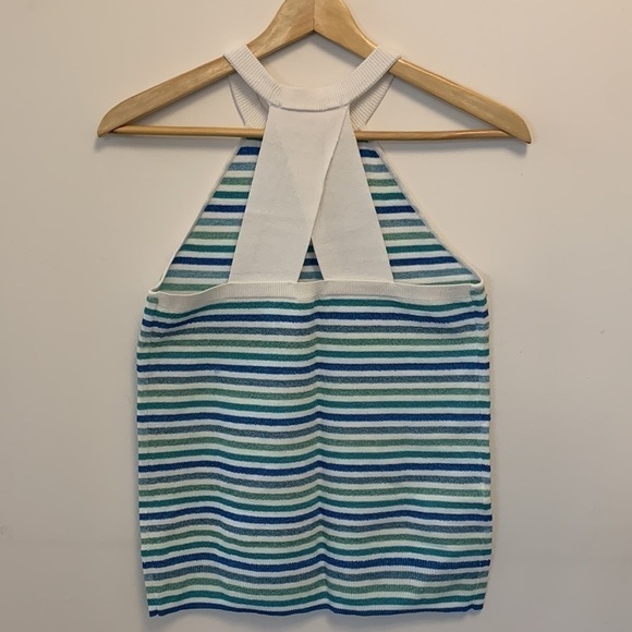 LOFT striped knit sweater halter tank stretch top blue white green size medium - Picture 4 of 11